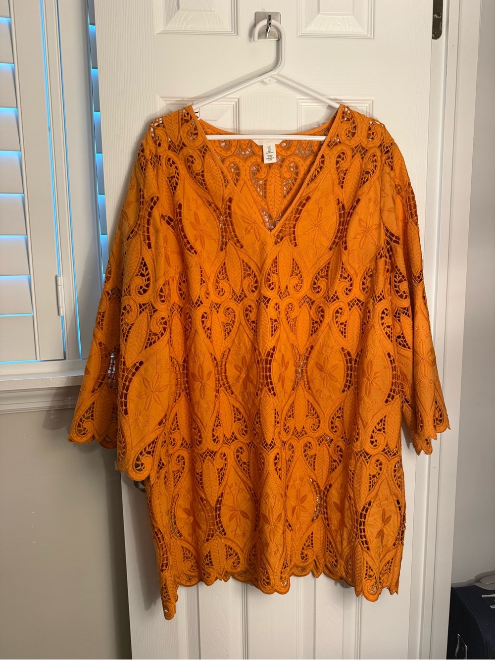 H&M Orange Crochet Lace Long Sleeve Tunic